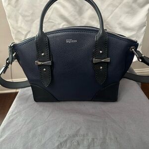 Alexander McQueen Dark Blue and Black Satchel